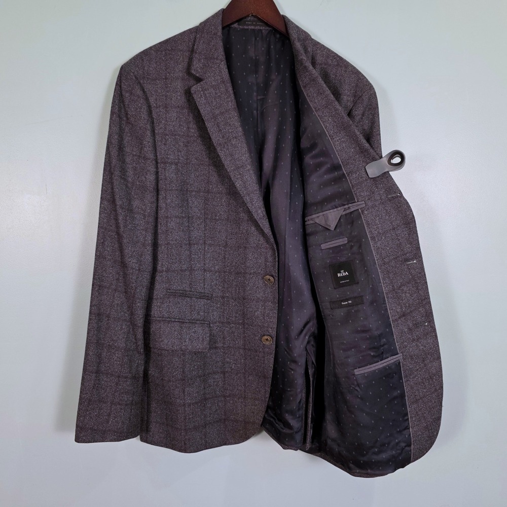 Hugo Boss Reda Super 110 Wool Grey Check 3 Button Dual Vent Blazer 46R